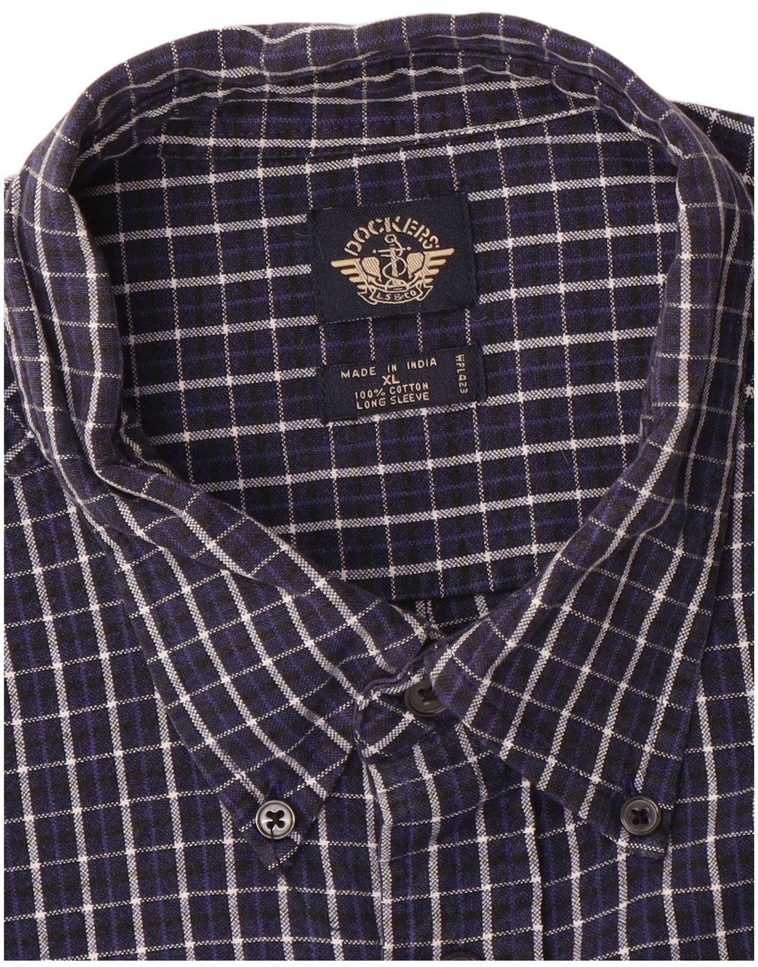 DOCKERS Herren-Flanellhemd XL, marineblau, kariert, Baumwolle