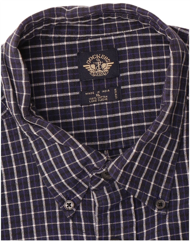 DOCKERS Herren-Flanellhemd XL, marineblau, kariert, Baumwolle