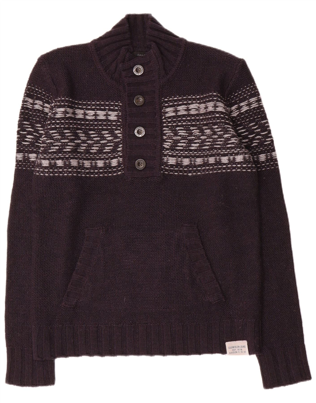 Calvin Klein Jeans Herren-Pullover mit Knopfkragen, mittleres Marineblau