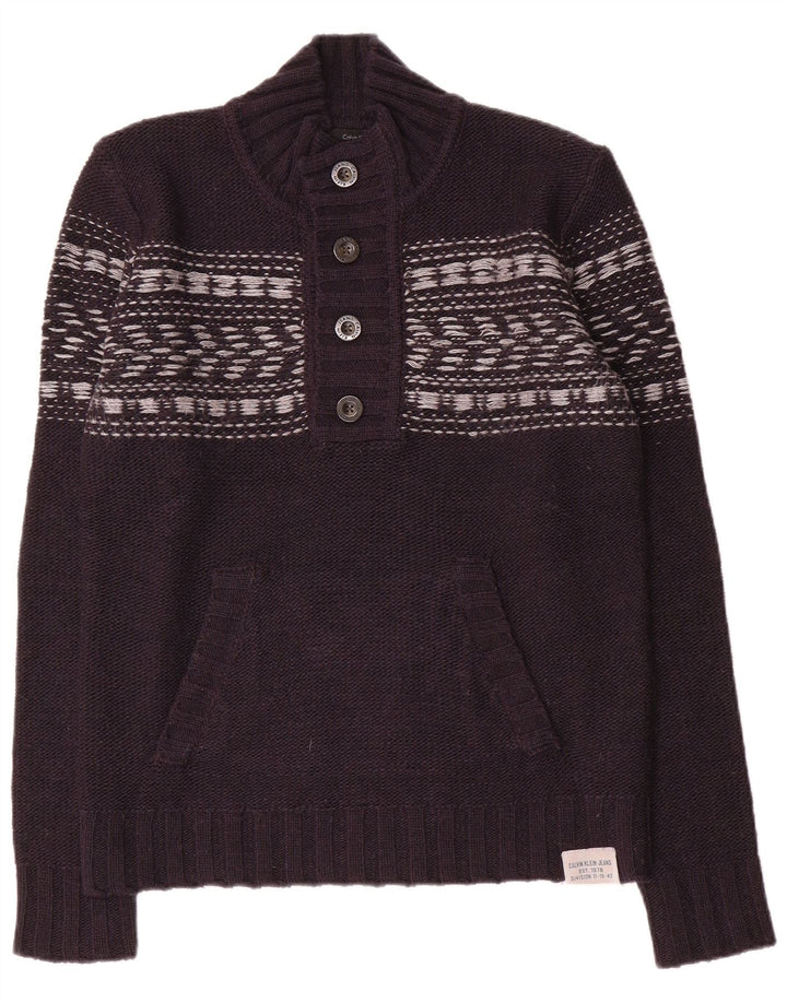 Calvin Klein Jeans Herren-Pullover mit Knopfkragen, mittleres Marineblau