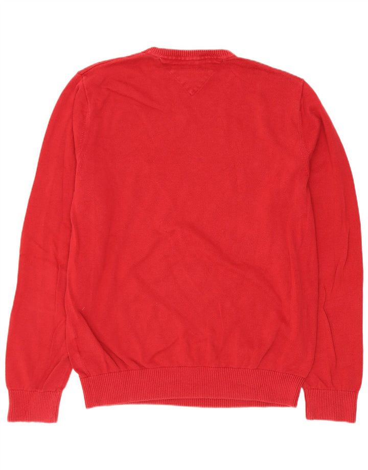 Tommy Hilfiger Herren-Pullover mit V-Ausschnitt aus mittelroter Baumwolle