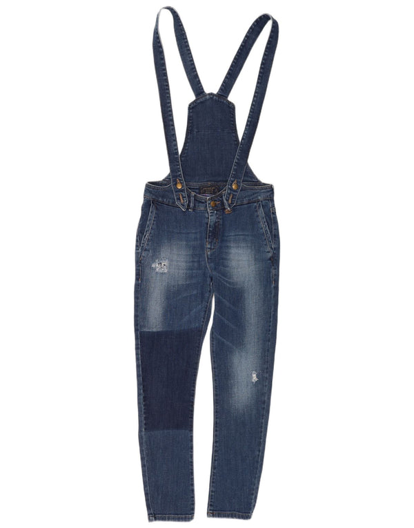 Zara Damen Distressed Dungarees Skinny Jeans XS W27 L26 Blau