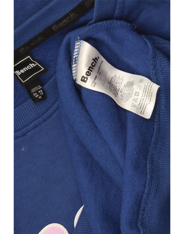 Bench Damen Grafik-Sweatshirt-Pullover UK 12 Mittelblaue Baumwolle