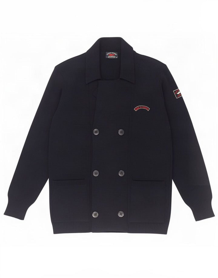 Paul & Shark Zweireihiger Herren-Cardigan aus mittelblauer Wolle