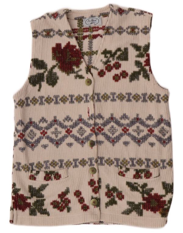 Vintage Damen Weste IT 44 Medium Weiß Floral Polyester