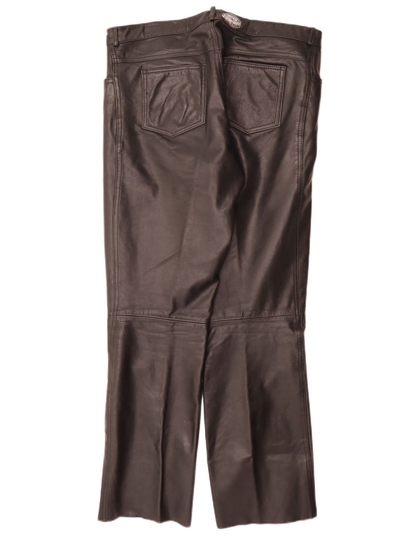 Vintage Herren gerade Lederhose W34 L32 Schwarz