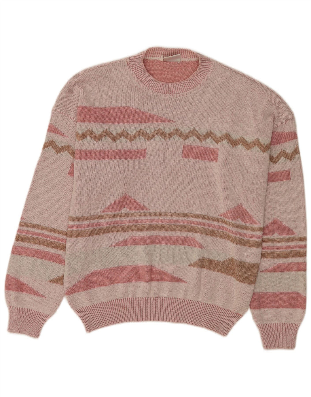 Vintage Herren Pullover mit Rundhalsausschnitt IT 48/50 Mittelrosa Geometrisch
