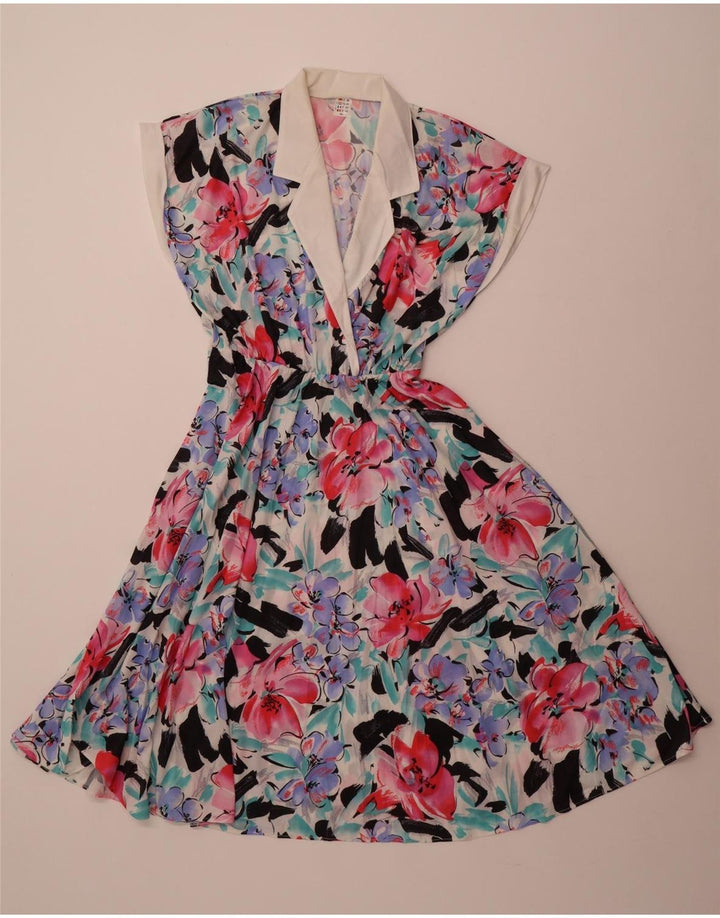 VINTAGE Damen ärmelloses A-Linien-Kleid EU 40 Medium Mehrfarbig geblümt