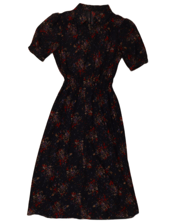 Vintage Damen A-Linie Kleid UK 10 Small Navy Blue Floral