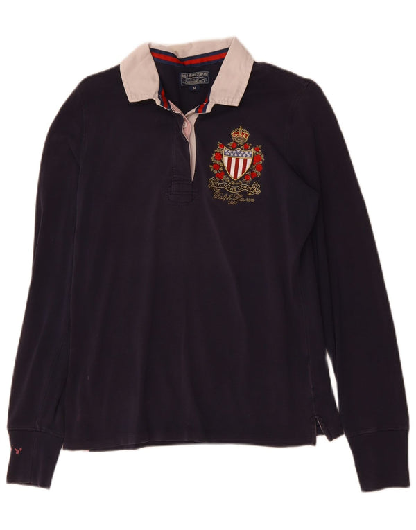 POLO RALPH LAUREN Damen Langarm-Poloshirt UK 12 Medium Marineblau
