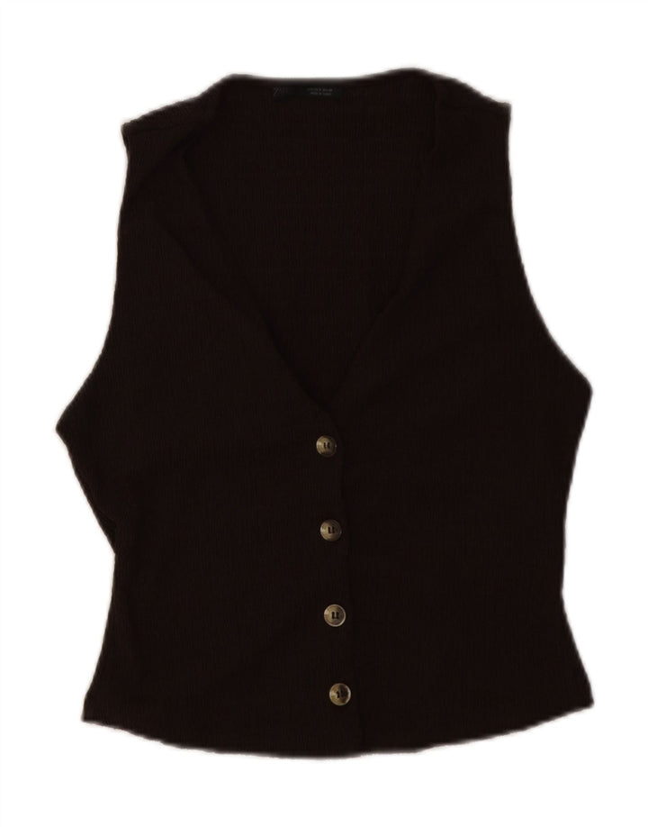 ZARA Damen Weste UK 8 Small Braun Polyester