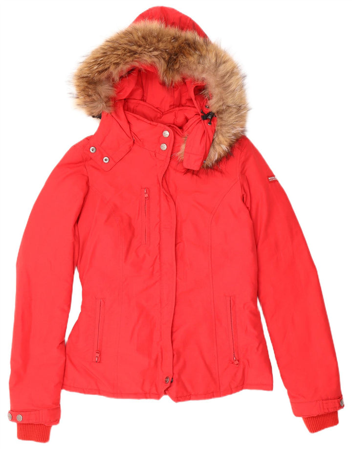 Woolrich Wattierte Damenjacke mit Kapuze, UK 10, Größe S, Rot, Baumwolle