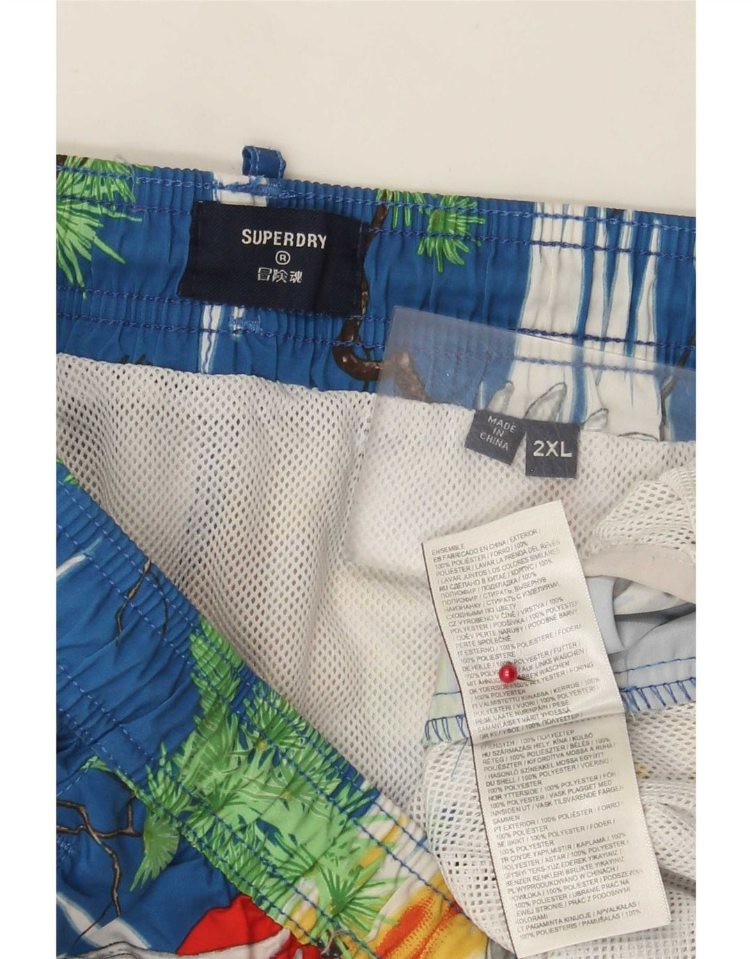 Superdry Herren Regular Badeshorts 2XL Blau Polyester Hawaiianisch