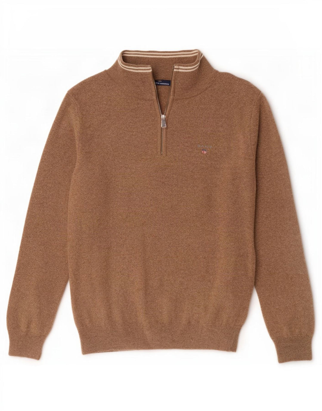 Gant Jungen-Pullover mit Reißverschluss am Hals, 14–15 Jahre, braune Lammwolle