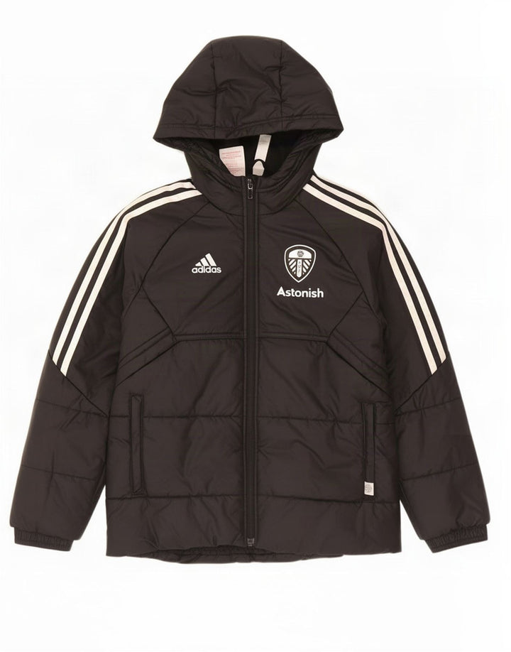 Adidas Jungen gepolsterte Jacke mit grafischer Kapuze, 9–10 Jahre, schwarzes Polyester