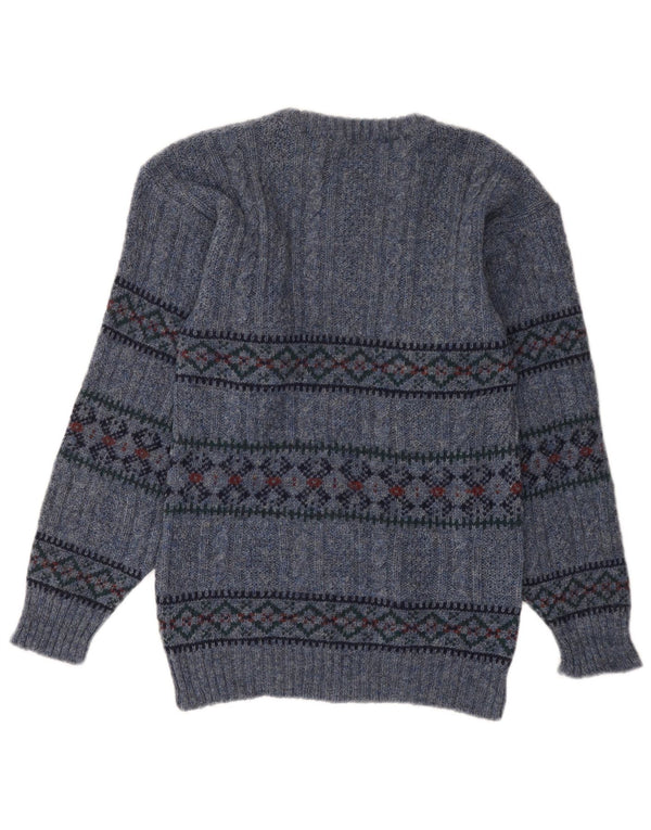 VINTAGE Damen-Pullover mit Rundhalsausschnitt, Gr. 10, Small Blue Fair Isle