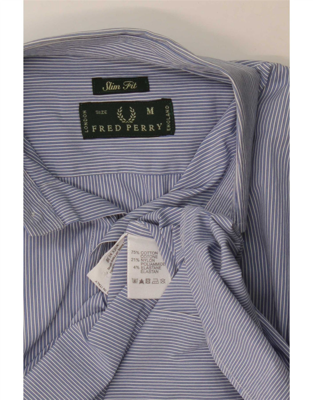 Fred Perry Herren-Slim-Fit-Hemd, mittelblau, gestreift, Baumwolle, klassisch