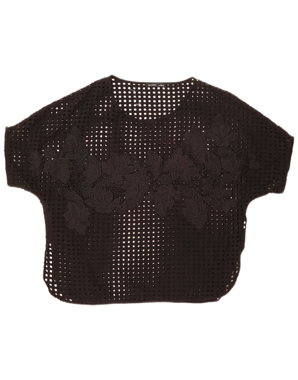 Durchsichtiges Blusenoberteil für Damen von Zara, Gr. 44, Mittelschwarz, geblümt