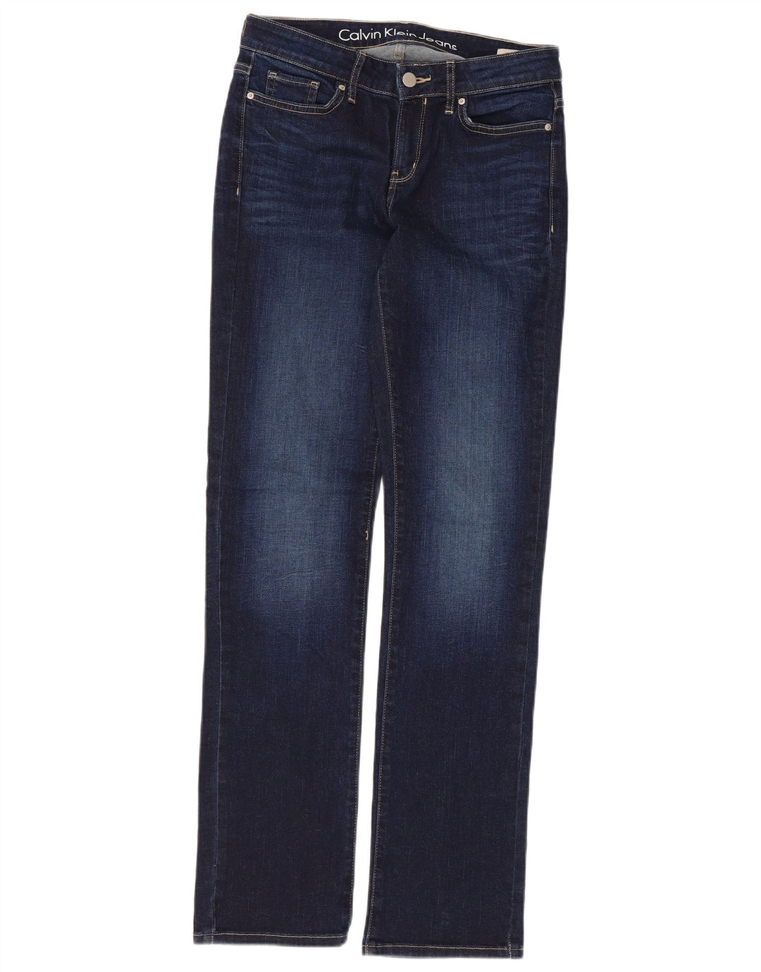 Calvin Klein Damen Straight Jeans W27 L32 Marineblaue Baumwolle