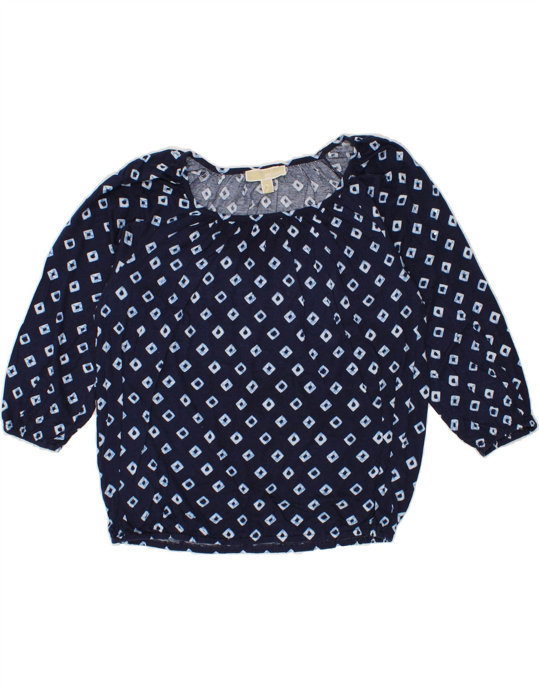 MICHAEL KORS Womens Crop Blouse Top UK 14 Medium Navy Blue Argyle/Diamond Vintage Michael Kors and Second-Hand Michael Kors from Messina Hembry 