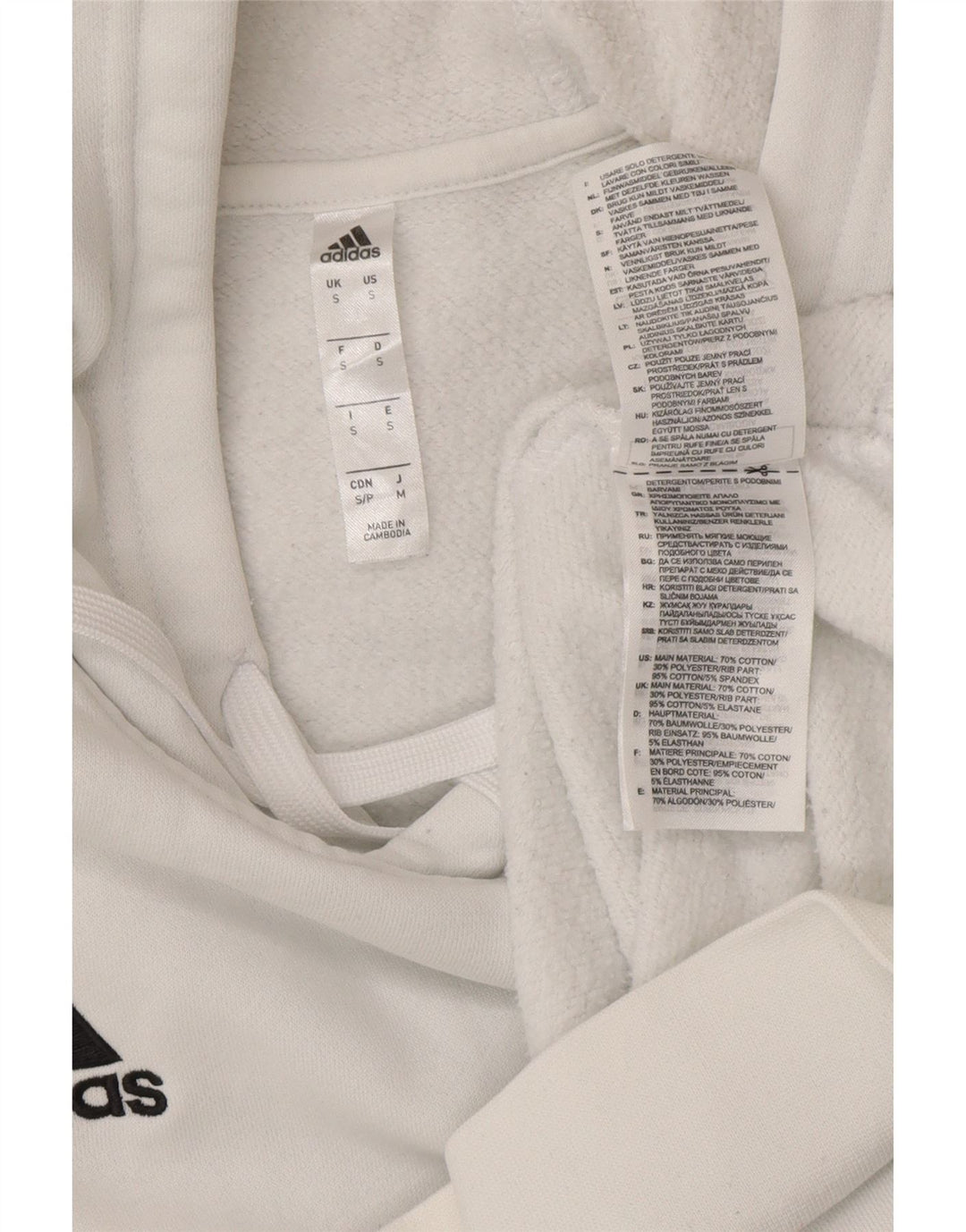 Adidas Herren Kapuzenpullover, Größe S, weiße Baumwolle