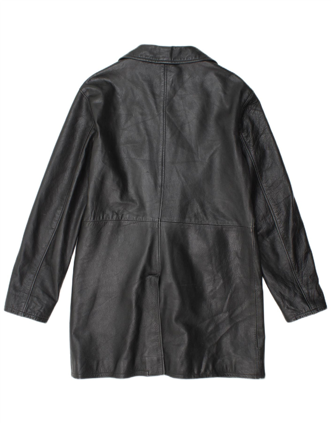 VINTAGE Damen Ledermantel UK 18 XL Schwarzes Leder