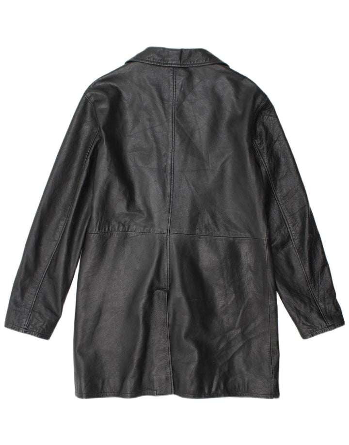 VINTAGE Damen Ledermantel UK 18 XL Schwarzes Leder