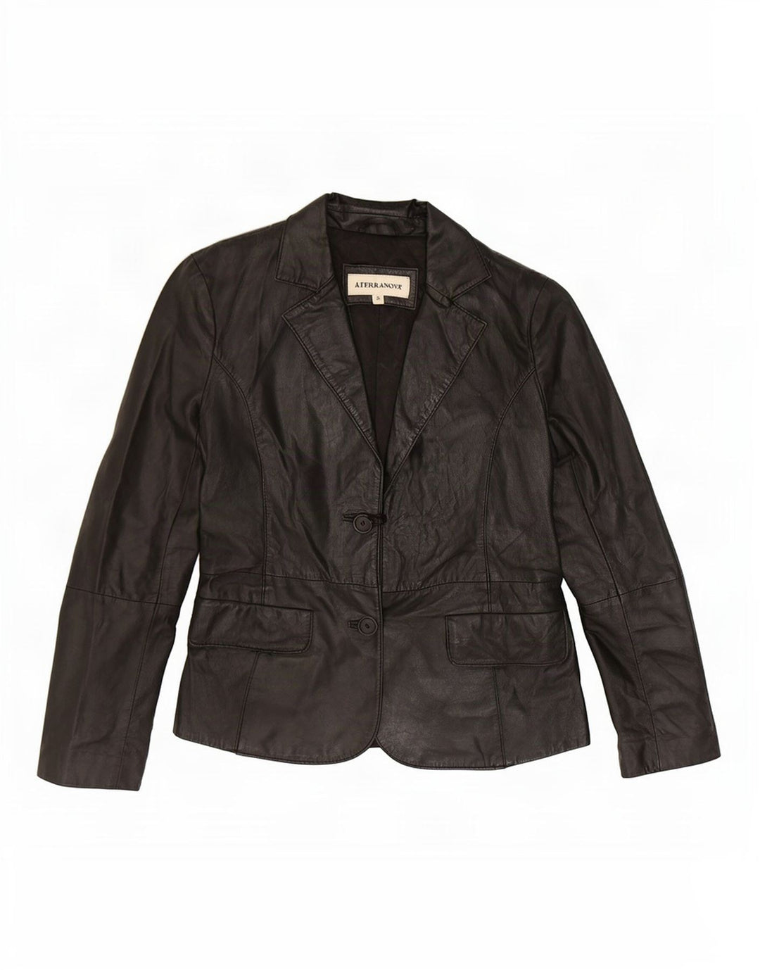 Terranova Damen-Blazerjacke aus Leder mit 2 Knöpfen, Gr. 10, Schwarz