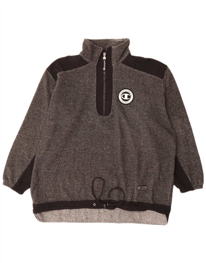 Champion Herren-Sweatshirt mit Reißverschluss am Hals, großes, grau meliertes Polyester