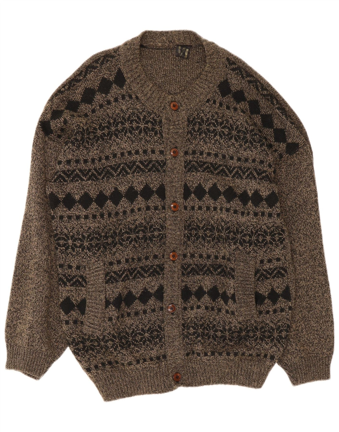 Vintage Herren Cardigan Pullover Groß Grau Fair Isle