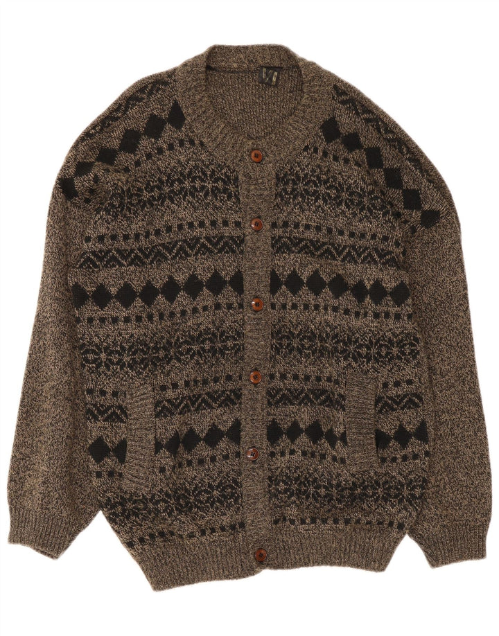 Vintage Herren Cardigan Pullover Groß Grau Fair Isle