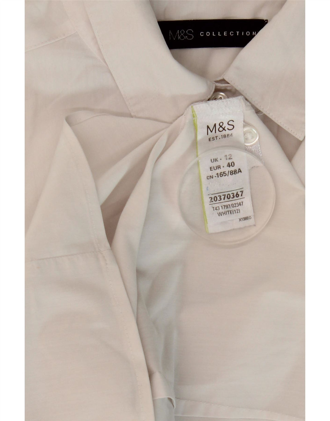 Marks & Spencer Damen Kurzarmhemd UK 12 Mittelweiße Baumwolle