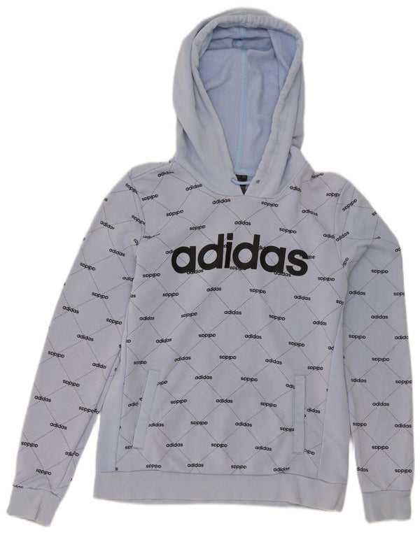 Adidas Damen Graphic Hoodie Pullover UK 10 Small Blaue Baumwolle