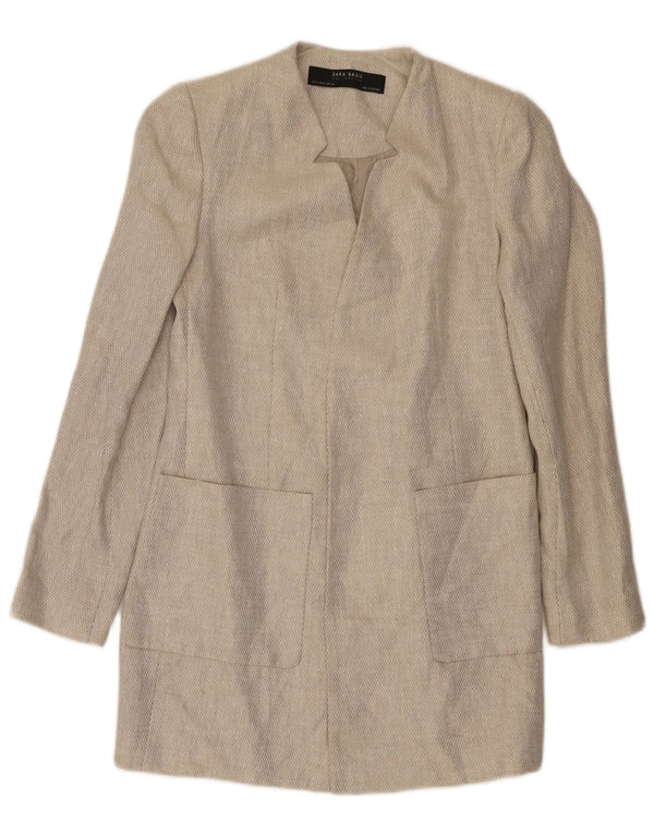 Zara Womens Open Overcoat UK 12 Medium Beige Leinen