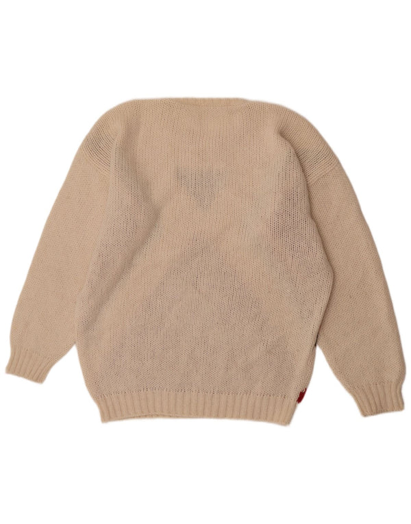 Vintage Damen Pullover mit Rundhalsausschnitt UK 18 XL Off White Colourblock