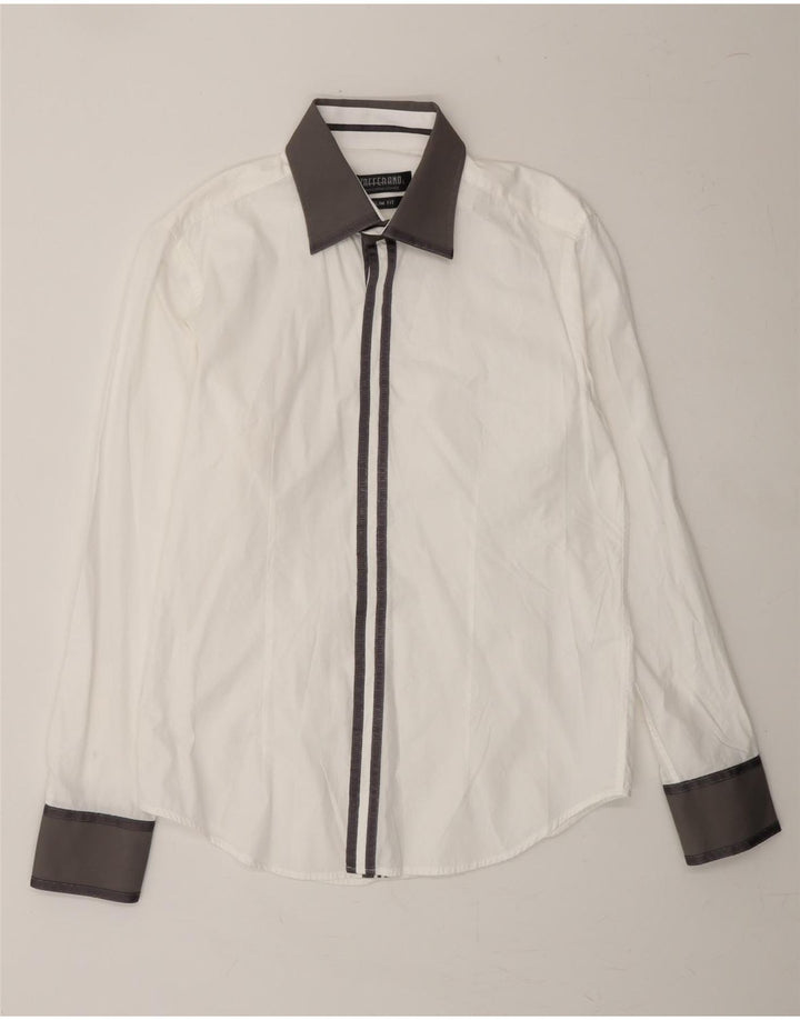 VINTAGE Mens Slim Fit Shirt Large White Colourblock Cotton Vintage Vintage and Second-Hand Vintage from Messina Hembry 