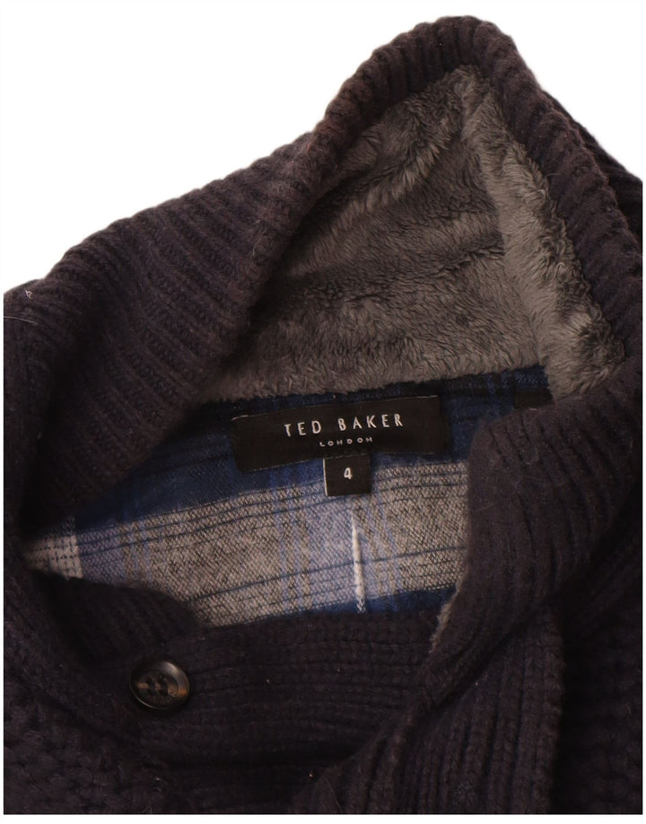 TED BAKER Herren-Strickjacke, Größe 4, groß, marineblaue Baumwolle