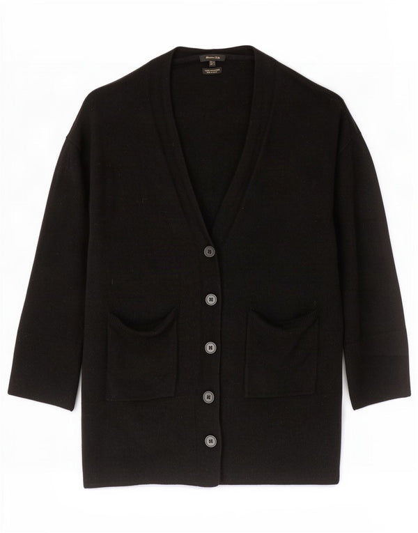 Massimo Dutti Damen-Strickjacke mit 3/4-Ärmeln, UK-Gr. 16, große schwarze Wolle