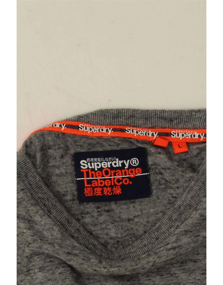 Superdry Herren-Oberteil mit langen Ärmeln, groß, grau gefleckte Baumwolle