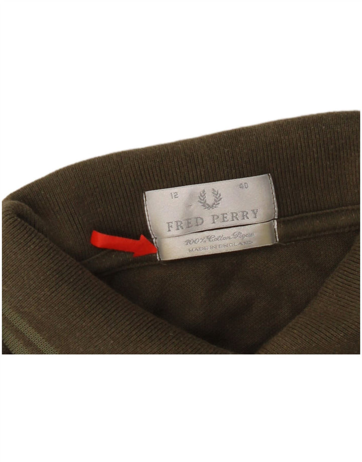 Fred Perry Damen Poloshirt UK 12 Medium Khaki Baumwolle