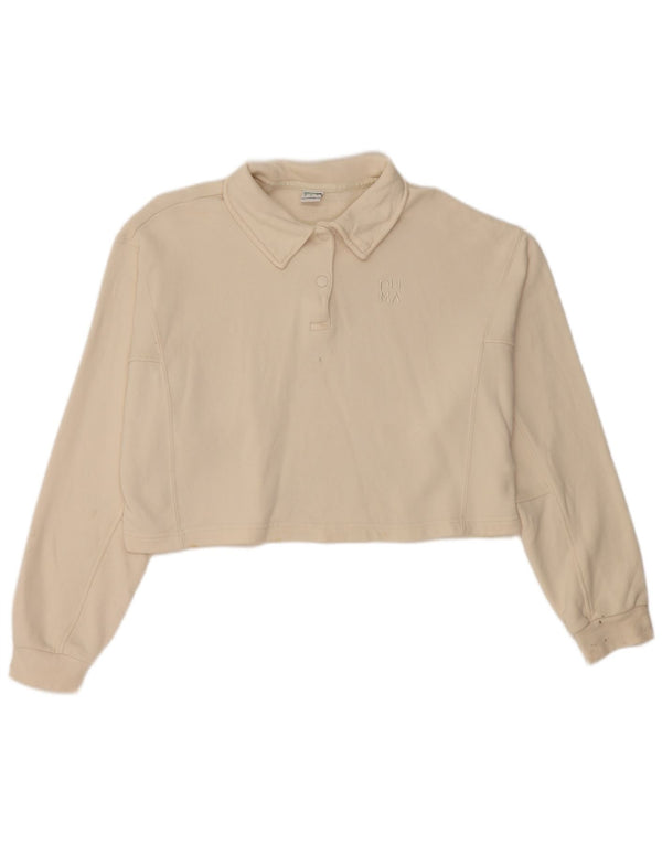 Puma Womens Oversized Crop Langarm-Poloshirt UK 10 Small Beige Baumwolle