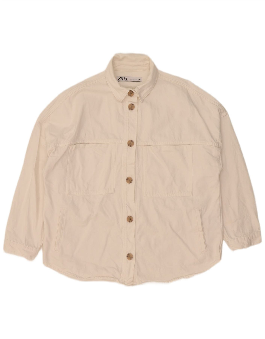 Übergroße Jeansjacke für Damen von Zara, UK 14, mittelweiße Baumwolle