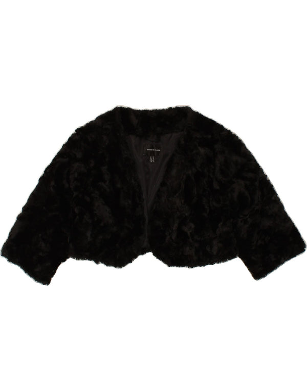 VINTAGE Damen Bolerojacke aus Kunstfell UK 12 Medium Schwarz Acryl