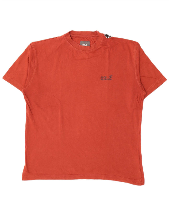 Jack Wolfskin Herren Grafik-T-Shirt-Oberteil aus mittelroter Baumwolle