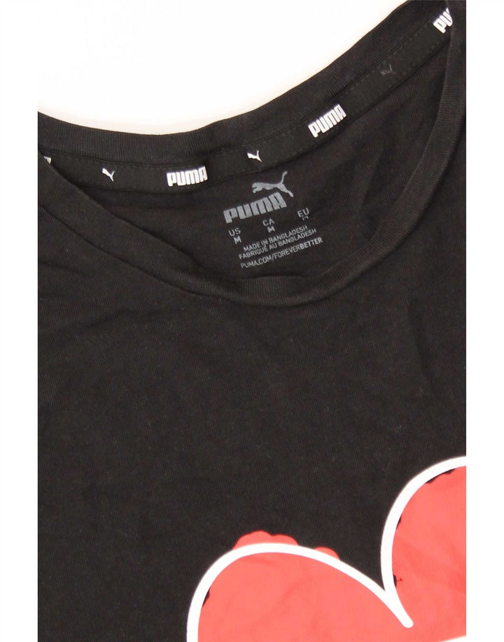 Puma Damen Graphic T-Shirt Top UK 12 Medium Schwarz