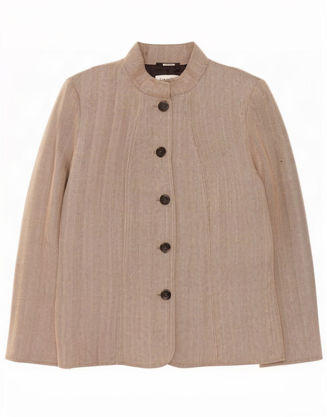 Calvin Klein Damen 5-Knopf-Blazerjacke US 14 XL Beige Herringbone Rayon