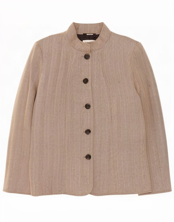 Calvin Klein Damen 5-Knopf-Blazerjacke US 14 XL Beige Herringbone Rayon