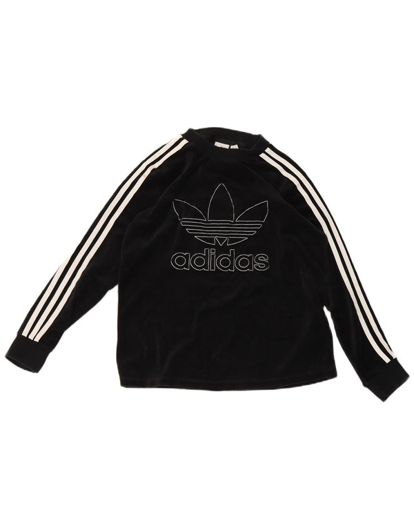 Adidas Damen Velvet Graphic Top Langarm UK 12 Medium Schwarz Baumwolle