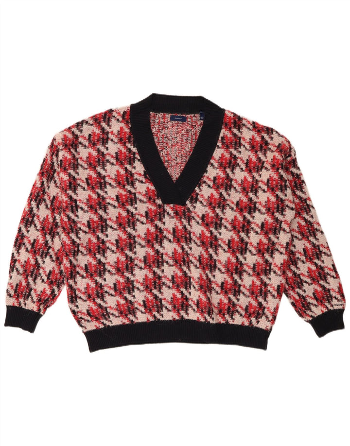 GANT Damen-Pullover, übergroß, V-Ausschnitt, Gr. 40, Größe L, roter Hahnentrittmuster