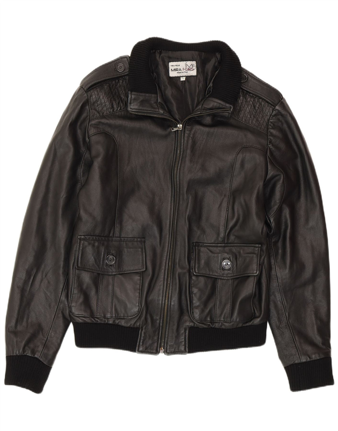 MIRA FURS Herren Militärlederjacke IT 52 XL Schwarzes Leder